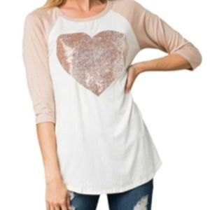 Baseball Tee With Sequin Heart 